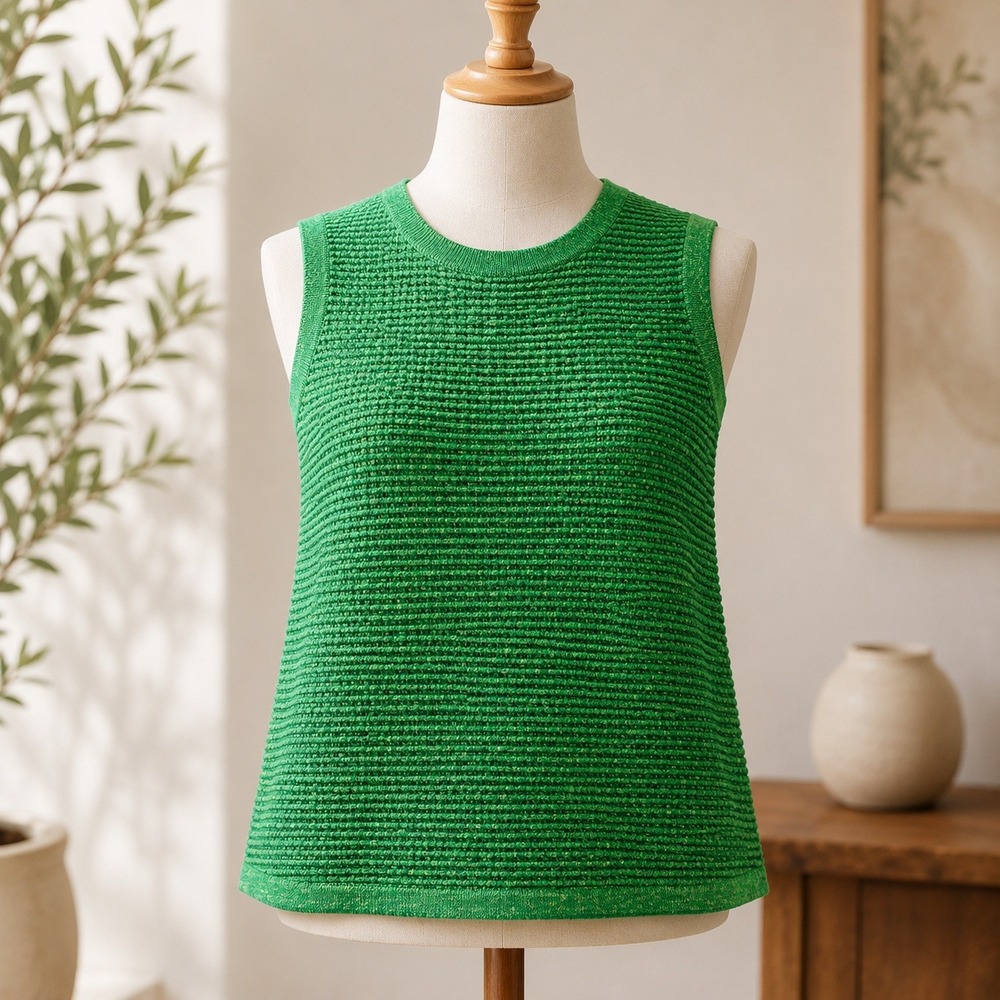 NEW by Stacy London Sweater Vest XL Green Metallic Textured Knit Sleeveless